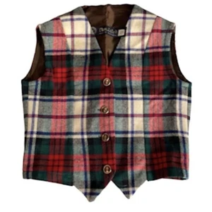 Clan Laird wool plaid vest Vintage boys size 7-8. Green red white blue Scotland - Picture 1 of 10