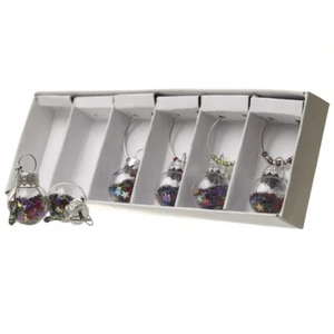 Heaven Sends Christmas Xmas Set 6 Glitter Filled Bauble Wine Charms - Picture 1 of 1