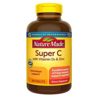 Nature Made Super C con Vitamina D3 y Zinc - 200 Comprimidos - ¡El Mejor Precio! ¡Fresco! Foto 1 de 2