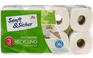 8-Packungen, Toilettenpapier, Klopapier Recycling 3-lagig, 64Rollen insgesamt - Bild 1 von 3