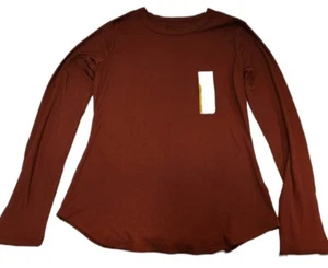 No Boundaries Fitted Stretch Ribbed Crew Neck Long Sleeve T-Shirt (Brown) New L - Picture 1 of 2