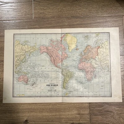 "Gran mapa antiguo del mundo de 1886 21""x13,5""" Foto 1 de 4