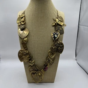 De colección Pididdly Links Kingston NY Collar Corazones Dijes Latón 24" Reposado Difícil de Encontrar Usado en Excelente Condición - Imagen 1 de 24
