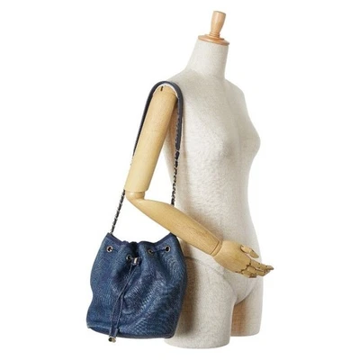 Chanel Deauville Chain Shoulder Bag Blue Navy Straw Leather 20cm x 25cm x 15cm - Image 1 of 4