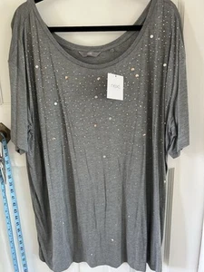 BNWT NEXT GREY SHORT SLEEVE TOP SIZE 20 MIXED SEQUIN DETAIL TO FRONT - Picture 1 of 8
