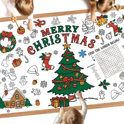 Christmas Coloring Tablecloth for Kids - Merry Christmas Colorable Table Clot... - Image 1 of 4