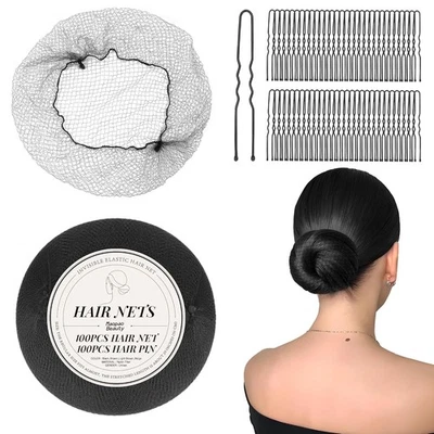 200X Invisible Black Hair Nets Elastic Edge Mesh Hairnet Stretch Cover Mesh Bun - Image 1 of 4