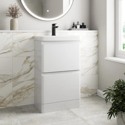 Bathroom Cloakroom Vanity Unit Wash Basin Cabinet Drawers Storage White 500mm - Image 1 of 4