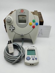 Sega Dreamcast Official White Controller HKT-7700 w/ VMU Memory Card READ DESC