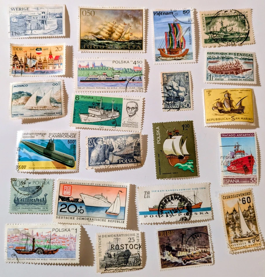 Ships +Boats-22 fine used collection postage stamps from around the world set#12 - Image 1 of 1