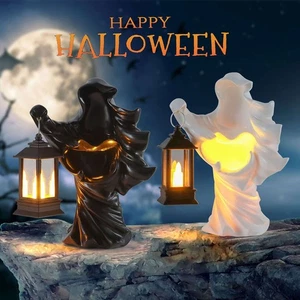 Escultura de fantasma sin rostro decoración de Halloween bruja de resina con estatua de linterna - Imagen 1 de 16
