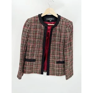 Chaqueta de manga larga KASPER roja negra crema tweed para mujer talla 4 Petite 4P - Imagen 1 de 9