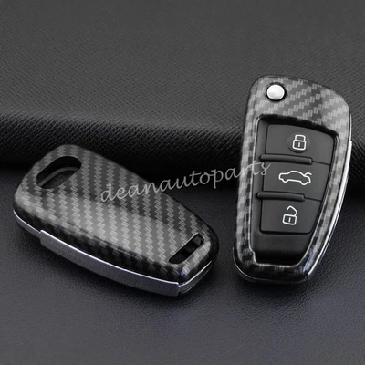 Carbon Fiber Car Flip Key Cover Case Shell Cover For Audi A1 A3 A4 A6 Q3 Q7 TT - Image 1 of 4