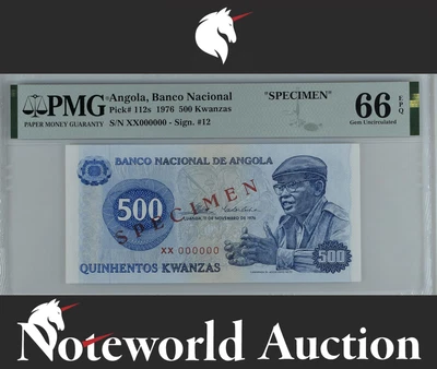 Angola 500 Kwanzas 1976 (ND 1977) P 112s SPECIMEN UNC PMG 66 EPQ 3rd TOP POP - Image 1 of 4