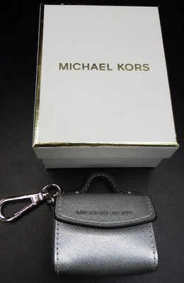 Michael Kors Ava Llavero/Bolso de Mano Dije Llavero Cuero Saffiano Plateado ¡NUEVO! Foto 1 de 3