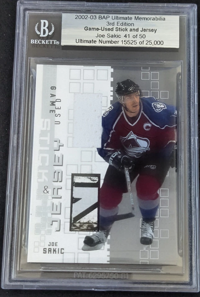 🔥#/50 JOE SAKIC Stick Jersey 2002-03 Be A Player Ultimate Memorabilia Game Used - Image 1 of 4