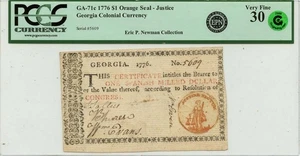 1776 $1 Georgia Colonial Note FR#GA-71c Orange Seal PCGS VF30 GCC Green - Picture 1 of 2