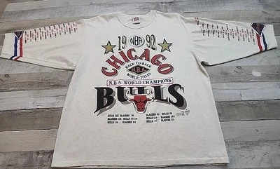 Camisa De Colección Chicago Bulls 1992 Campeones de la NBA Atrás quedó Manga 3/4 Para Hombre XL Beige Foto 1 de 4