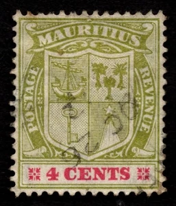 Mauritius KEVII 1910 SG184 4c pale yellow green/carmine Used - Picture 1 of 2
