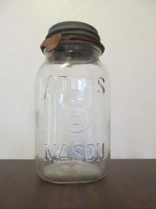 #5 Mold Mark ATLAS Mason 1 Quart Clear Jar Zinc Boyds Cap Lid Vintage - Picture 1 of 10