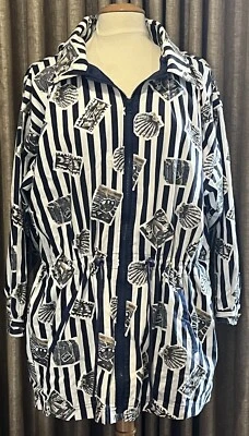 Vtg 90’s Line-Up for Sport Small Nautical Pattern Zip Up  Bomber Jacket Hoodie - Image 1 of 4