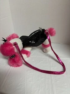 Poochie & Co Little Girl's Plush Poodle Purse Black Sequin Pink/White Very Clean - Picture 1 of 6