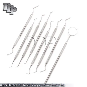 8 pcs Dental Kit Tooth Scraper Mirror Scaler Set Tartar Calculus Plaque PR-0057 - Picture 1 of 3