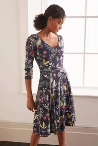 BODEN Azul Marino Floral Clea Ponte Vestido Bolsillo Manga 3/4 / UK, AU 12 - Imagen 1 de 12