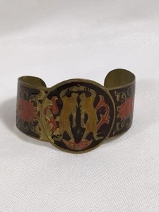 Vintage  Boho Solid Brass Enamel Gemini Zodiac Cuff Bracelet Black & Red - Picture 1 of 7