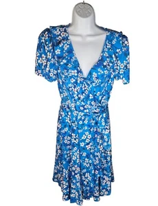 Nordstrom By Design Ruffle Wrap Dress Blue Floral Size Large Sundress Spring NWT - Picture 1 of 12