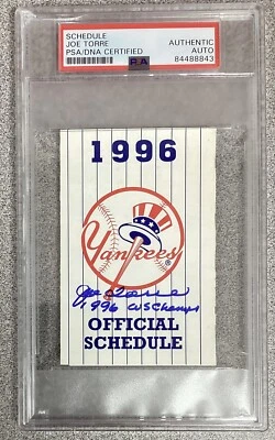 Joe Torre Signed 1996 Yankees Pocket Schedule Inscription Autograph PSA/DNA NICE - Image 1 of 4