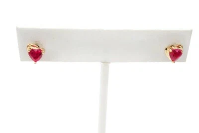 10k Yellow Gold Lab-Created Ruby Heart Earrings - Image 1 of 4