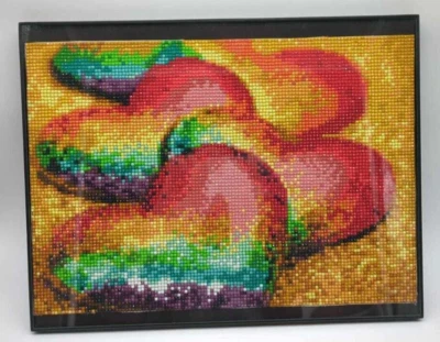 Colorido Corazones Brillantes Diamante Pintura Arte Acabado 13"x6" En Marco Foto 1 de 4