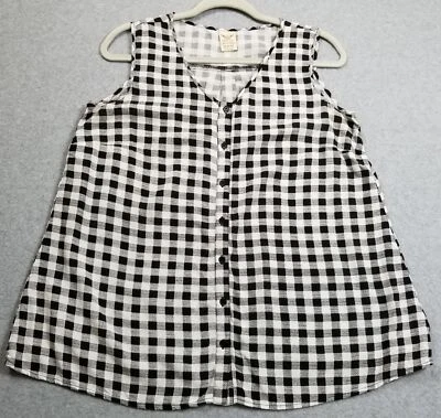 Faded Glory Tank Top Women’s Medium Black White Check Sleeveless Button Up Shirt - Image 1 of 4