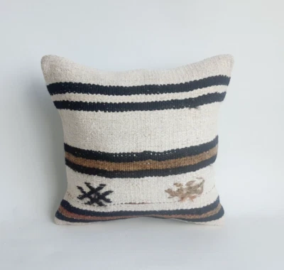 Hemp Pillow Case , White,Black Pillow, Natural Kilim Pillow Cover - Image 1 of 4