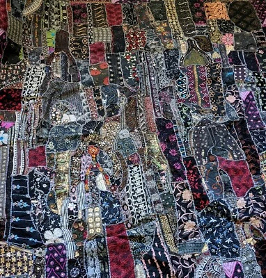 vintage gothic boho patchwork crazy quilt india Sari tapestry blanket coverlet L - Image 1 of 4