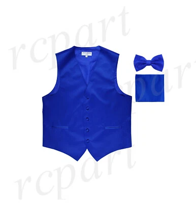New Men's royal blue formal vest Tuxedo Waistcoat_bowtie & hankie set wedding  - Image 1 of 4