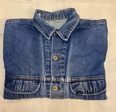 复古 Lee Easy Rider 男式牛仔夹克绿色针蓝色移动纽扣 XL — 第 1/4 张图片