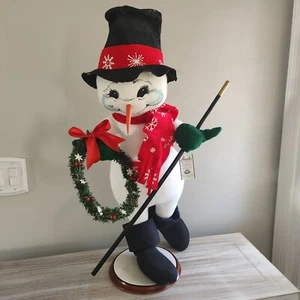 2004 Annalee Christmas 30" Snowman w/ Wreath & Cane/ Top Hat /RARE /753704 Tag - Picture 1 of 20
