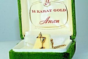 VINTAGE 1950'S 14K GOLD 19TH HOLE GOLF MARTINI GLASS TIE TACK GOLFING