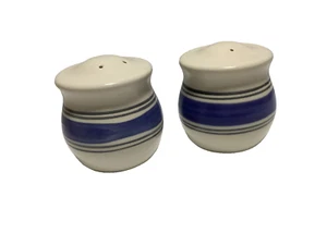 Pfaltzgraff Rio Salt and Pepper Shakers Rio Blue Stripe Heavy Mexico Pottery EUC - Picture 1 of 4