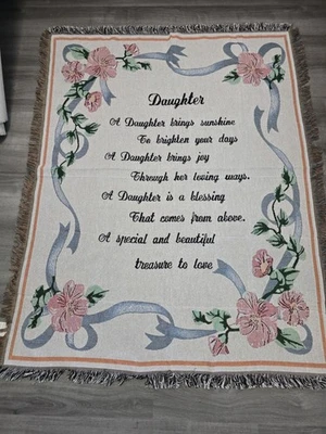 Daughter Tribute Poem Tapestry Throw Blanket 51"x65" Flowers Ribbons Pastel NEW  - Image 1 of 4