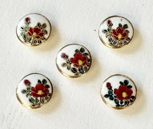 Vtg HandPainted Floral Satsuma Porcelain Buttons-Set Of 5-9.77mm-Cloisonné Style - Picture 1 of 7