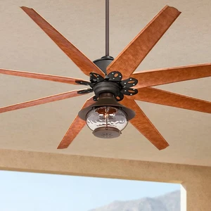 72" Predator Rustic Outdoor Ceiling Fan LED Light Bronze Cherry Hammered Glass - Picture 1 of 5