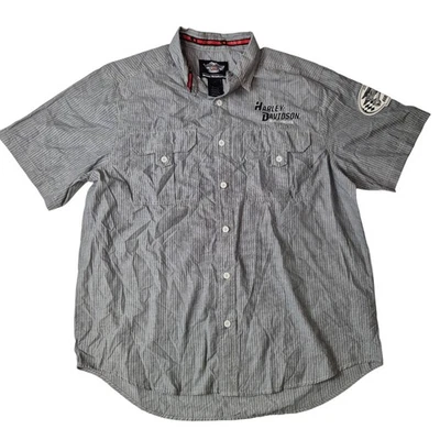 Harley Davidson Button Down Short Sleeve Shirt Striped Men's Year 2014 Size XL - Image 1 of 4