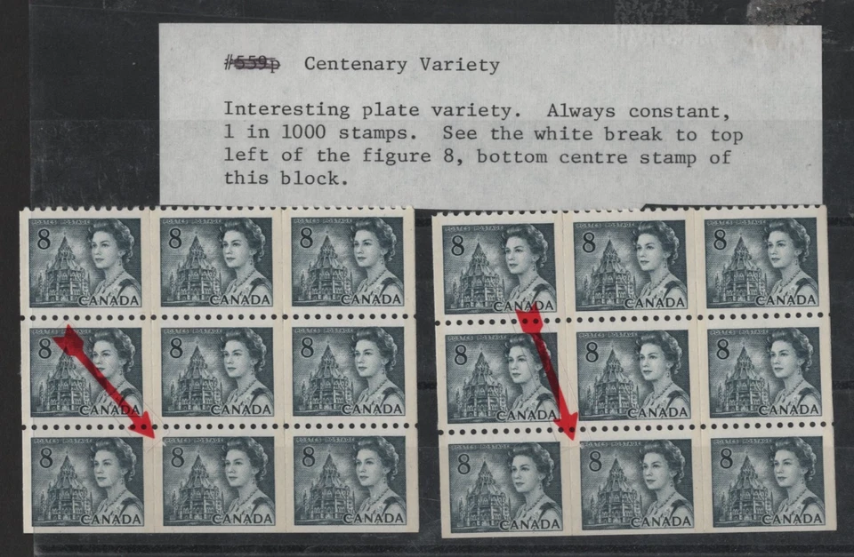 CANADA 1967 QUEEN ELIZABETH II PLATE VARIETY EVERY 1 IN 1000 STAMPS MNH - Image 1 of 1