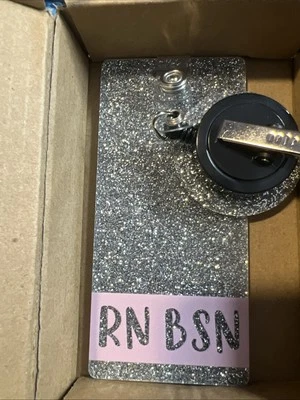 RN BSN Badge Buddy Card Nurse Nursing Accessories Glitter  Silver - Image 1 of 3
