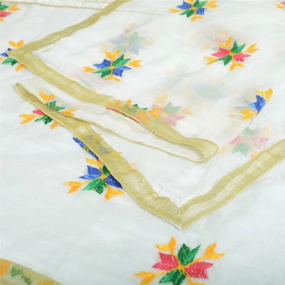 Velo Sanskriti Vintage Dupatta Estola Larga Gasa Blanco Bordado Bagh Phulkari Foto 1 de 4