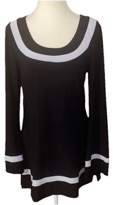 WHITE HOUSE BLACK MARKET WOMEN'S TUNIC BLACK WHITE KNIT TOP LONG SLEEVE SZ L EUC - Picture 1 of 3