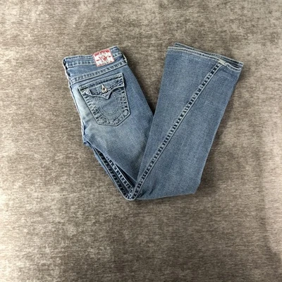 True Religion Disco Joey Big T Womens Denim Blue Flared Jeans 29 Embellished Y2K - Image 1 of 4